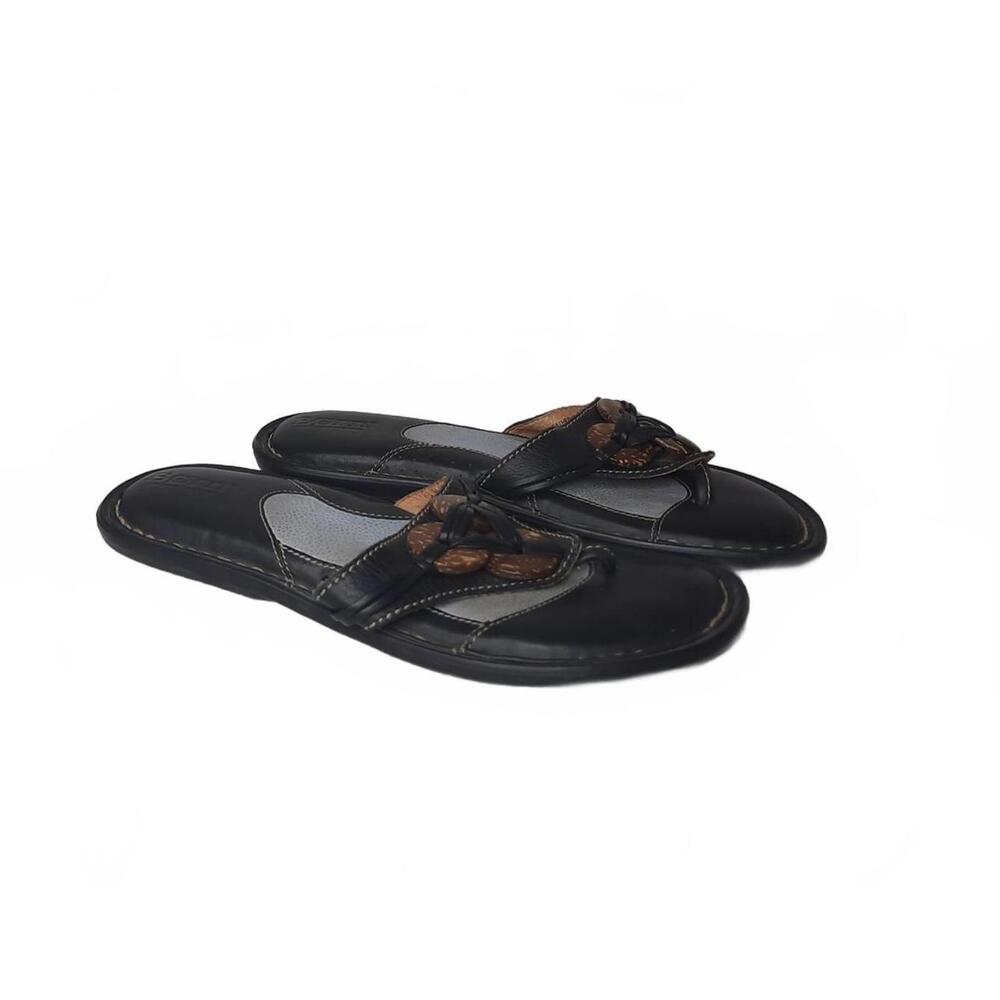 Born Women's Black Leather Embellished‎ Slide Sandals Size 6